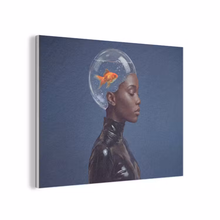 Vrouw - Goudvis - Hoofd - Abstract - Blauw PET vilt klein -3d