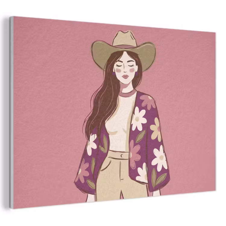 Vrouw - Hoed - Portret - Illustratie - Roze PET vilt klein -3d