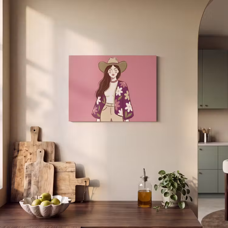 Vrouw - Hoed - Portret - Illustratie - Roze PET vilt klein -sfeer2