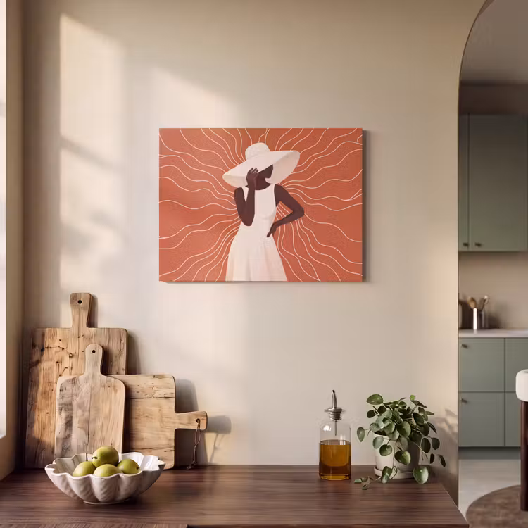 Vrouw - Hoed - Portret - Modern - Beige PET vilt klein -sfeer2