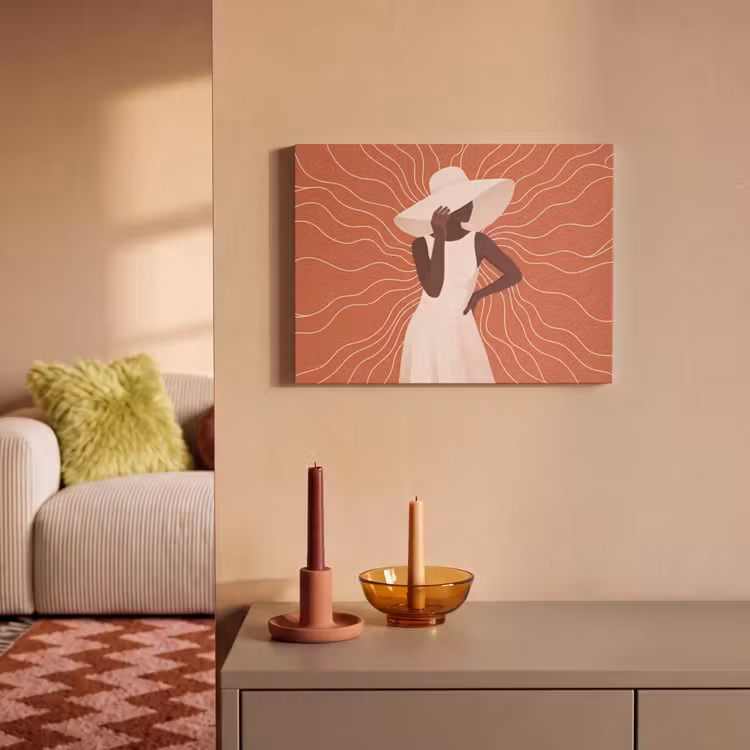Vrouw - Hoed - Portret - Modern - Beige PET vilt klein -sfeer1