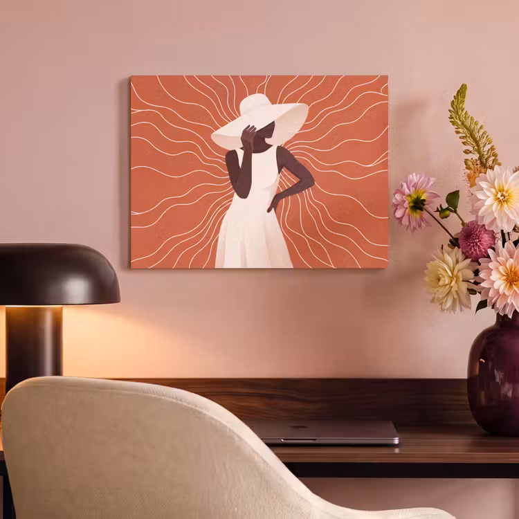 Vrouw - Hoed - Portret - Modern - Beige PET vilt klein -sfeer3
