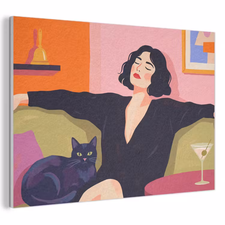 Vrouw - Kat - Interieur - Modern - Kleurrijk PET vilt klein -3d