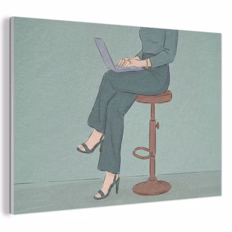 Vrouw - Laptop - Zittend - Illustratie - Groen PET vilt klein -3d
