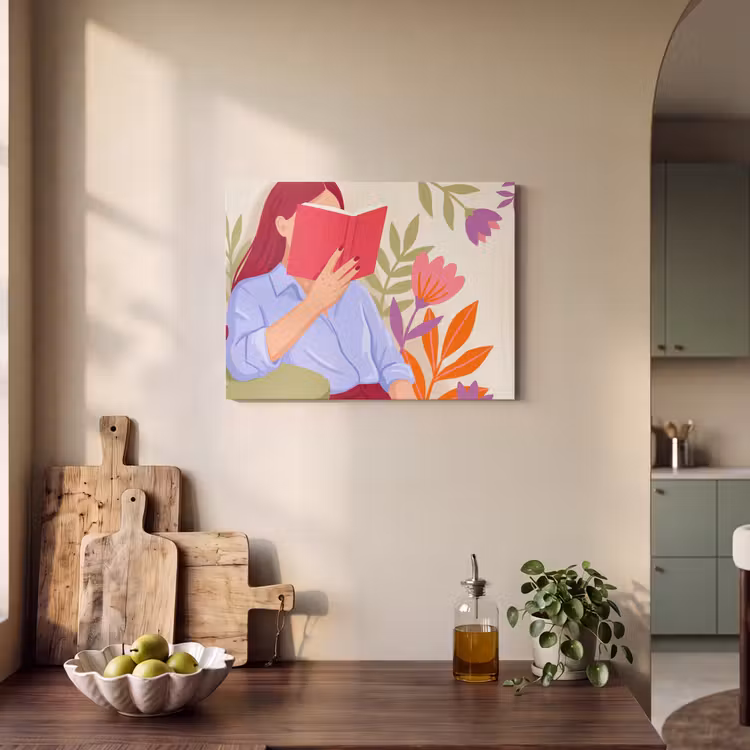 Vrouw - Lezen - Thuis - Modern - Bloemen PET vilt klein -sfeer2