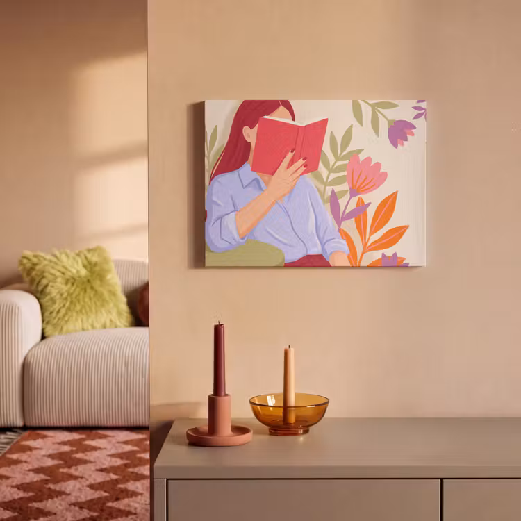 Vrouw - Lezen - Thuis - Modern - Bloemen PET vilt klein -sfeer1