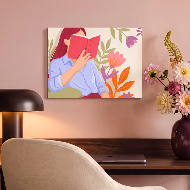 Vrouw - Lezen - Thuis - Modern - Bloemen PET vilt klein -sfeer3