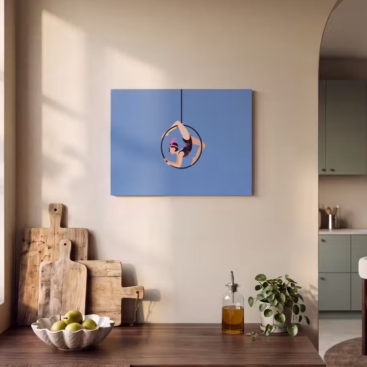 Vrouw - Aerial hoop - Art deco - Illustratie - Blauw PET vilt klein -sfeer2