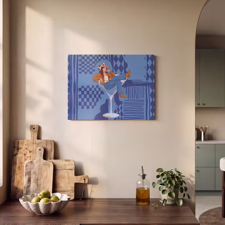 Vrouw - Martini glas - Abstract - Blauw - Kunst PET vilt klein -sfeer2