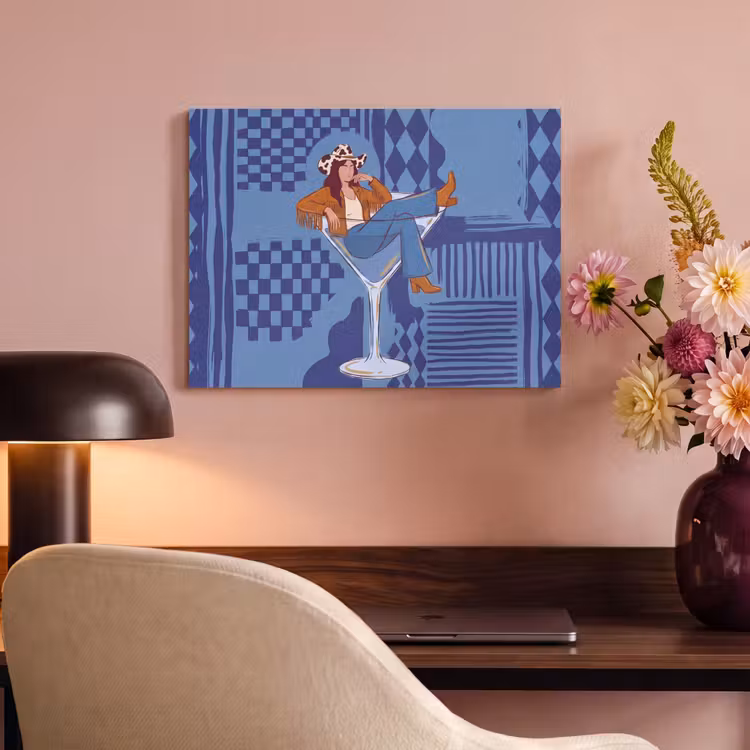 Vrouw - Martini glas - Abstract - Blauw - Kunst PET vilt klein -sfeer3