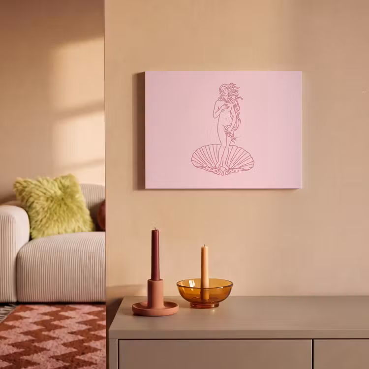 Vrouw - Schelp - Kunst - Lijntekening - Roze PET vilt klein -sfeer1