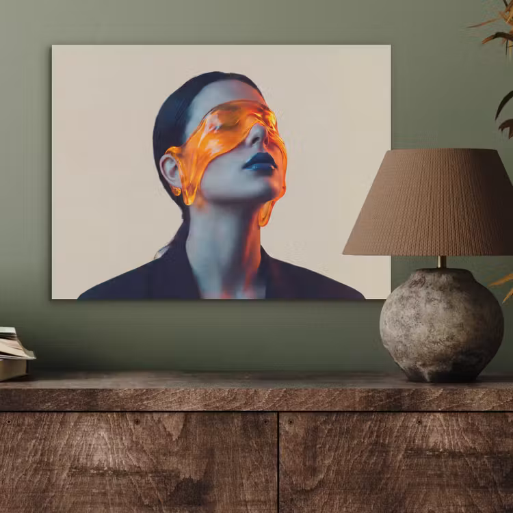 Vrouw - Oranje - Abstract - Modern - Kleurrijk PET vilt klein -sfeer2