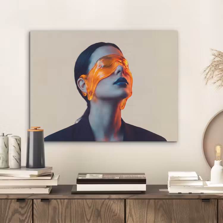 Vrouw - Oranje - Abstract - Modern - Kleurrijk PET vilt klein -sfeer1