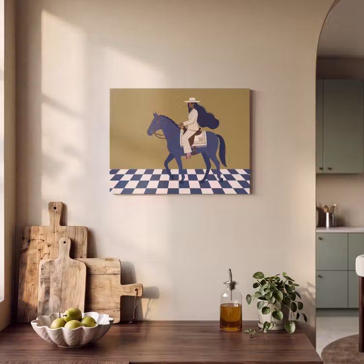 Vrouw - Paard - Rijden - Modern - Abstract PET vilt klein -sfeer2