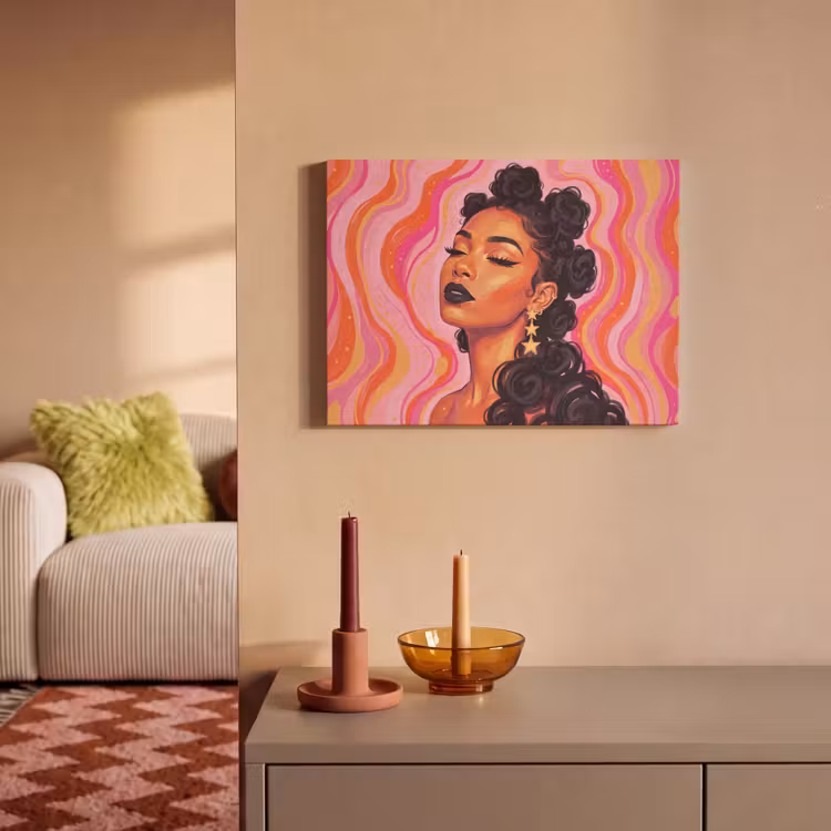 Vrouw - Portret - Abstract - Kleurrijk - Roze PET vilt klein -sfeer1