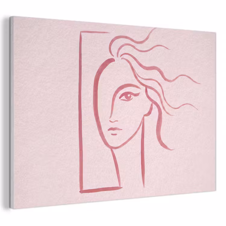 Vrouw - Portret - Abstract - Lijnkunst - Rood PET vilt klein -3d