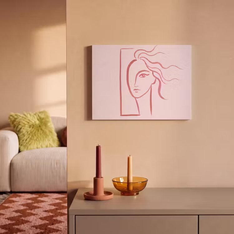 Vrouw - Portret - Abstract - Lijnkunst - Rood PET vilt klein -sfeer1