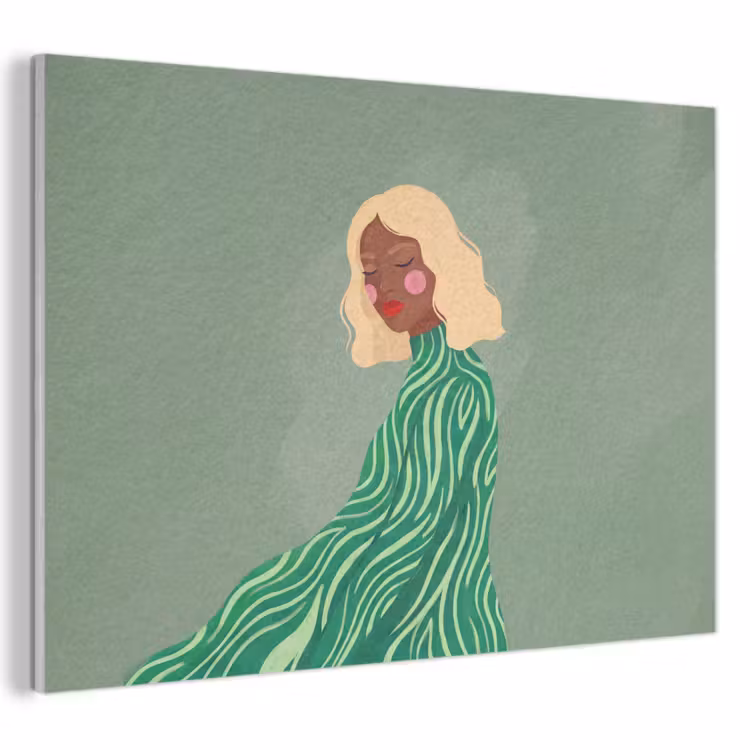 Vrouw - Portret - Illustratie - Modern - Groen PET vilt klein -3d