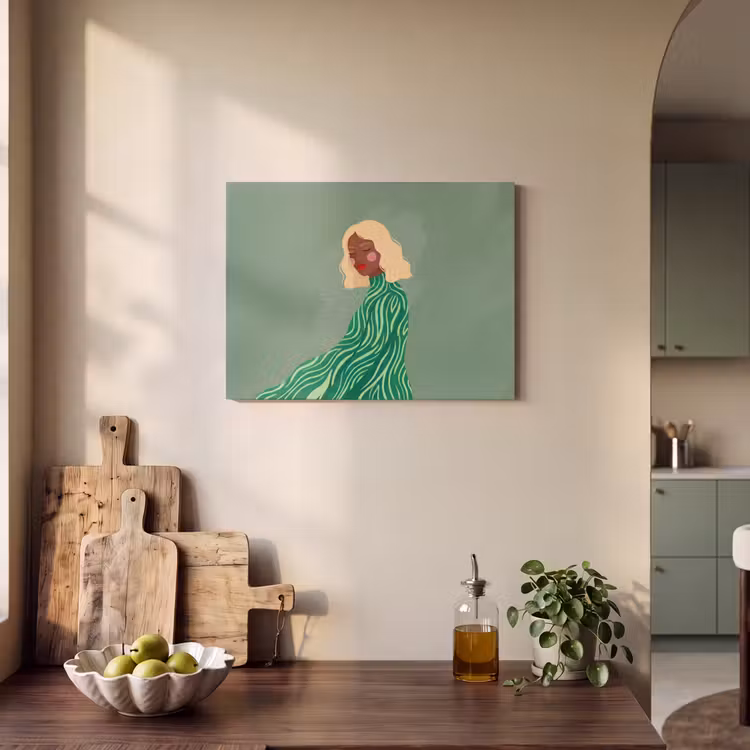 Vrouw - Portret - Illustratie - Modern - Groen PET vilt klein -sfeer2