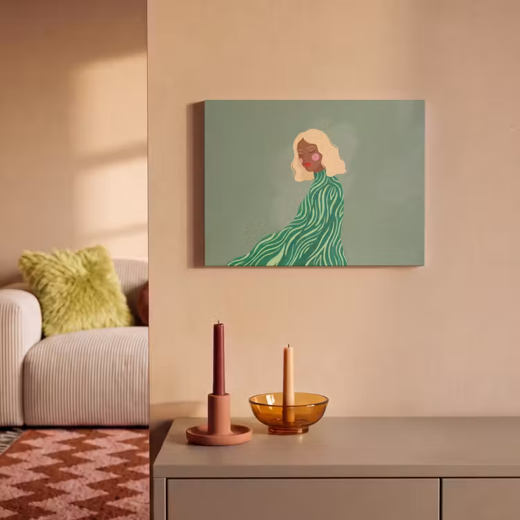 Vrouw - Portret - Illustratie - Modern - Groen PET vilt klein -sfeer1