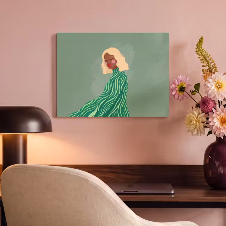 Vrouw - Portret - Illustratie - Modern - Groen PET vilt klein -sfeer3