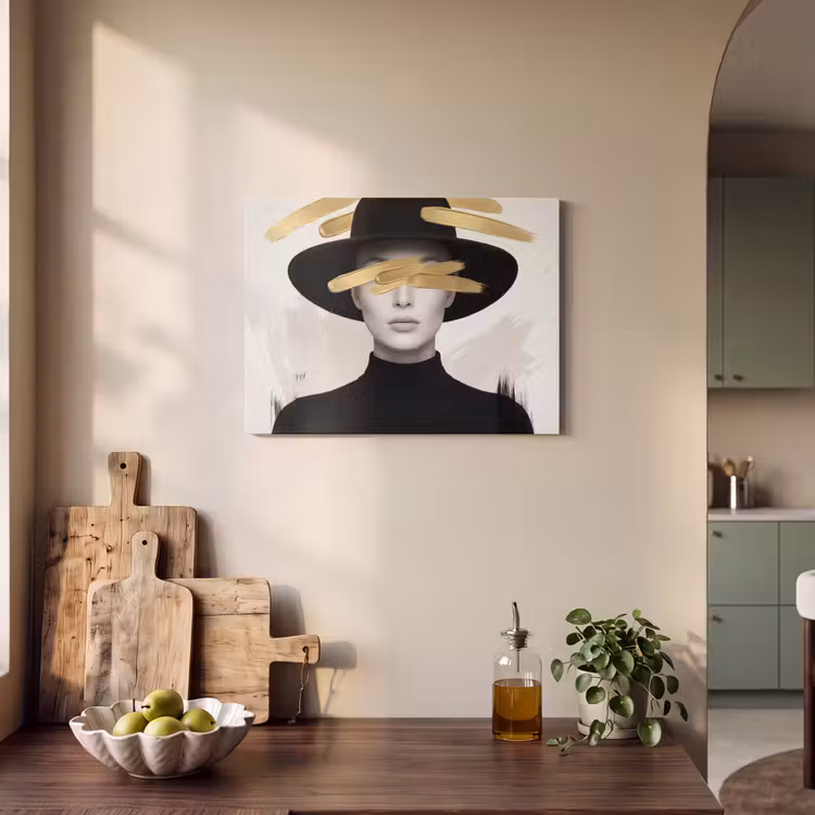 Vrouw - Portret - Modern - Goud - Kunst PET vilt klein -sfeer2
