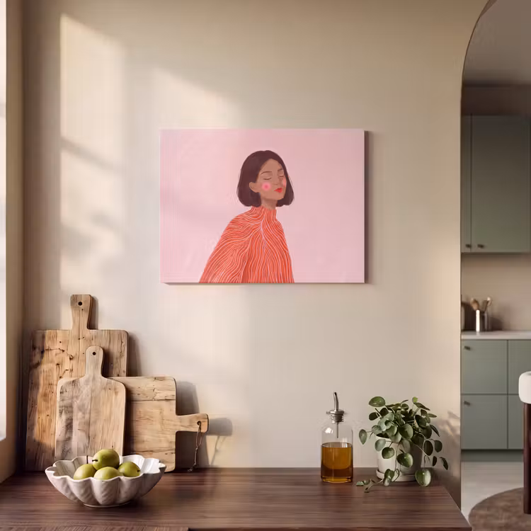 Vrouw - Portret - Modern - Kunst - Roze PET vilt klein -sfeer2