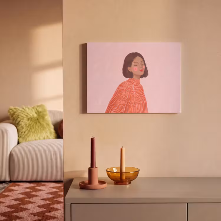 Vrouw - Portret - Modern - Kunst - Roze PET vilt klein -sfeer1
