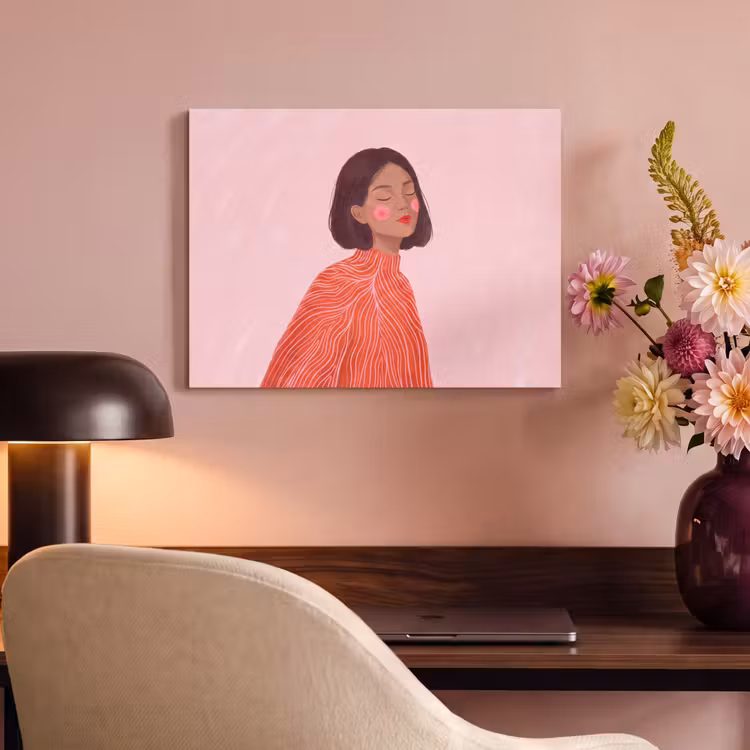 Vrouw - Portret - Modern - Kunst - Roze PET vilt klein -sfeer3