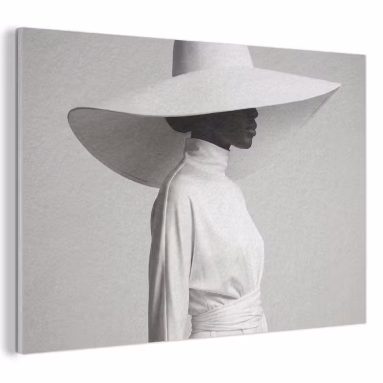 Vrouw - Profiel - Hoed - Zwart - Wit - Minimalistisch PET vilt klein -3d