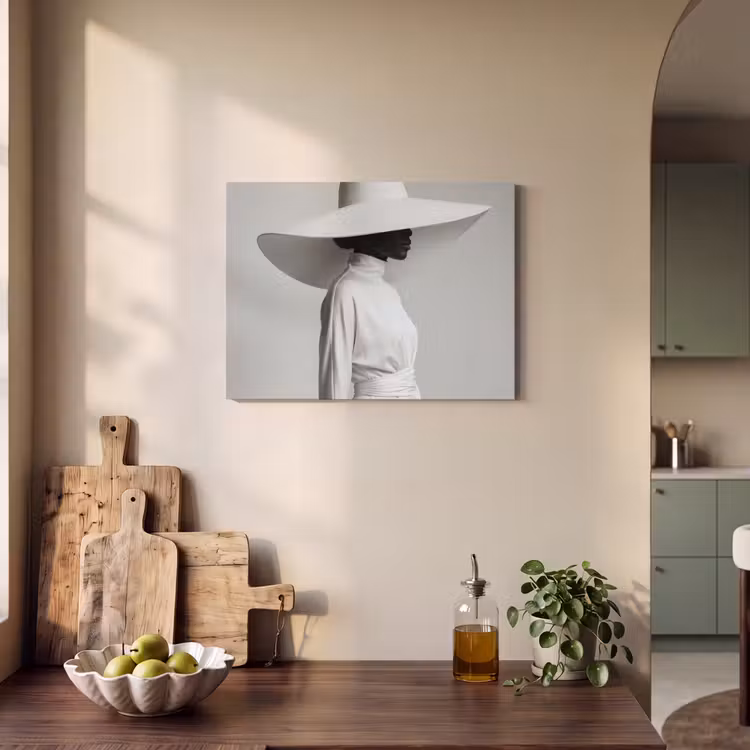 Vrouw - Profiel - Hoed - Zwart - Wit - Minimalistisch PET vilt klein -sfeer2