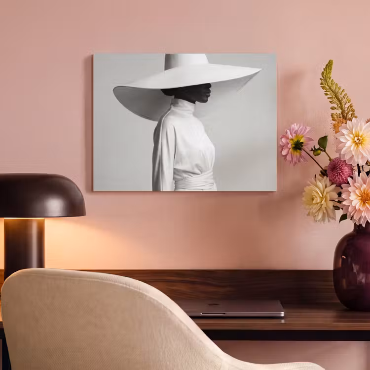 Vrouw - Profiel - Hoed - Zwart - Wit - Minimalistisch PET vilt klein -sfeer3