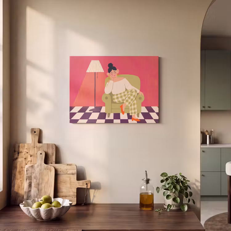 Vrouw - Rust - Interieur - Modern - Kunst PET vilt klein -sfeer2