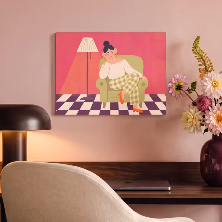 Vrouw - Rust - Interieur - Modern - Kunst PET vilt klein -sfeer3