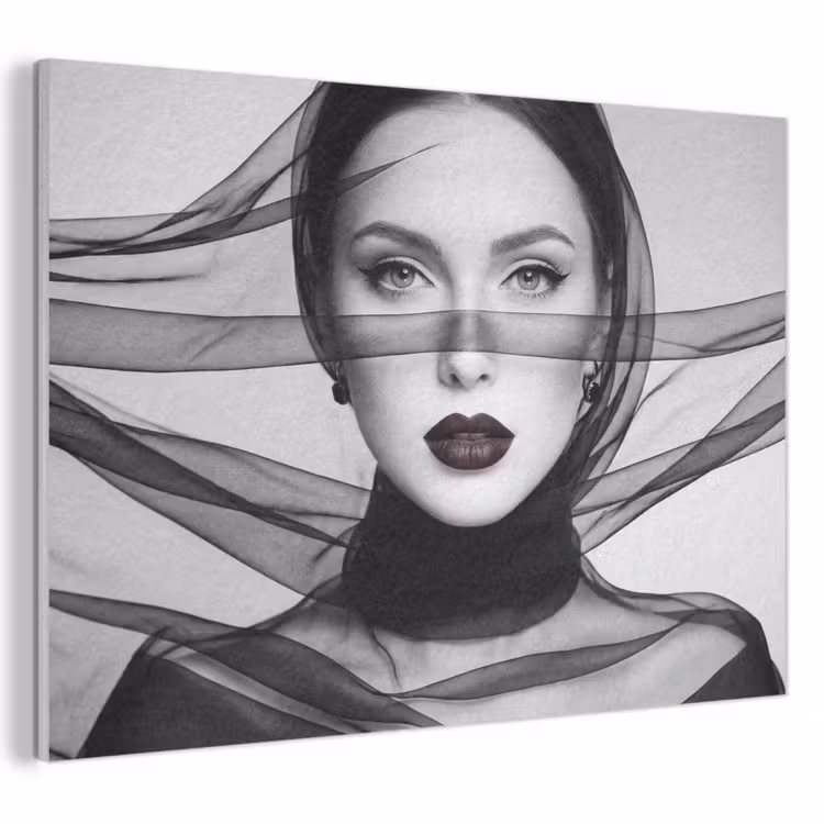 Vrouw - Sluier - Portret - Zwart - Wit - Elegant PET vilt klein -3d