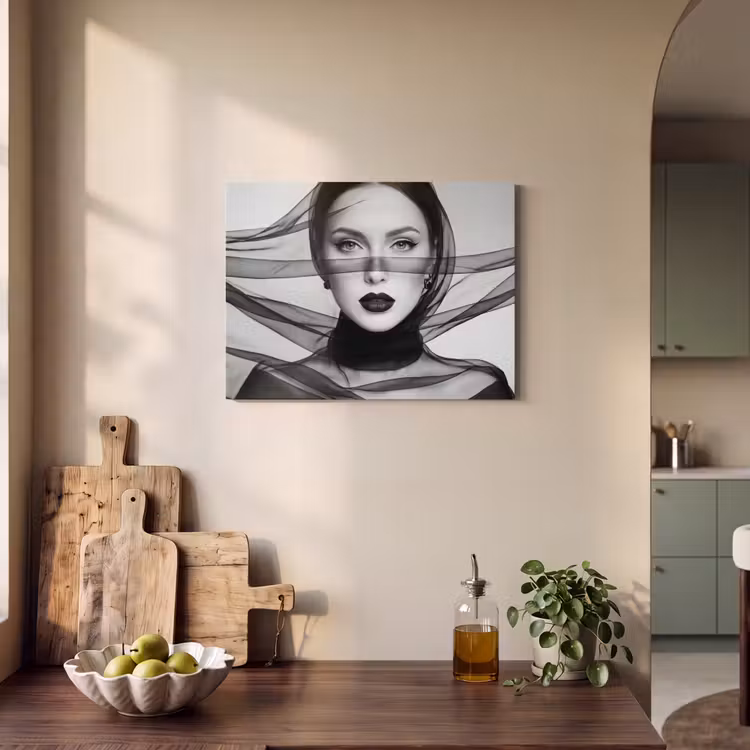 Vrouw - Sluier - Portret - Zwart - Wit - Elegant PET vilt klein -sfeer2