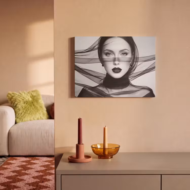 Vrouw - Sluier - Portret - Zwart - Wit - Elegant PET vilt klein -sfeer1