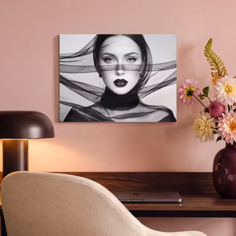 Vrouw - Sluier - Portret - Zwart - Wit - Elegant PET vilt klein -sfeer3