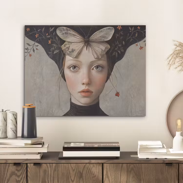 Woman - Butterfly - Art - Classic - Muted PET vilt klein -sfeer1