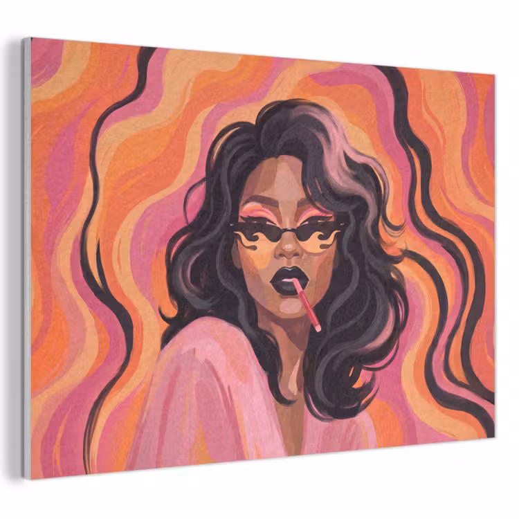 Vrouw - Zonnebril - Modern - Portret - Oranje PET vilt klein -3d