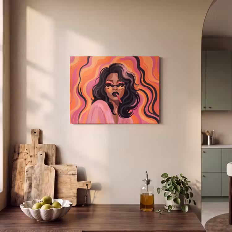 Vrouw - Zonnebril - Modern - Portret - Oranje PET vilt klein -sfeer2