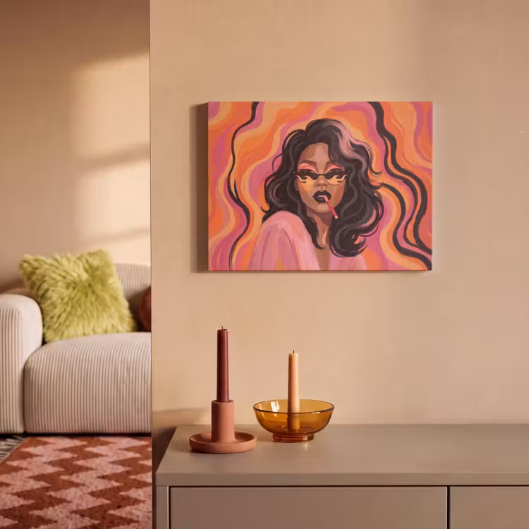 Vrouw - Zonnebril - Modern - Portret - Oranje PET vilt klein -sfeer1