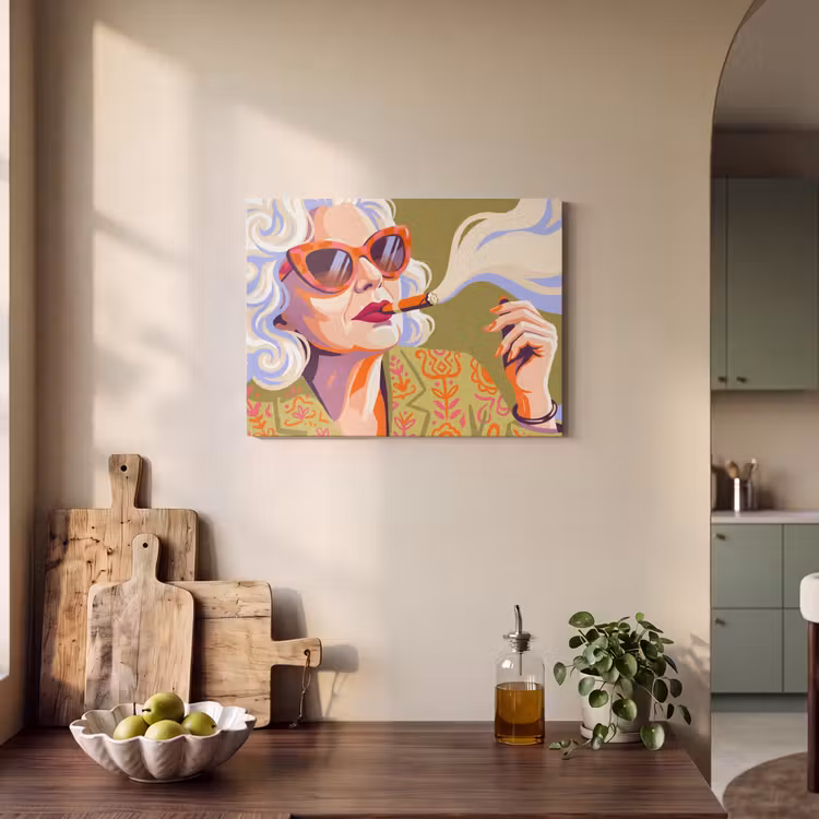 Vrouw - Zonnebril - Portret - Modern - Kleurrijk PET vilt klein -sfeer2