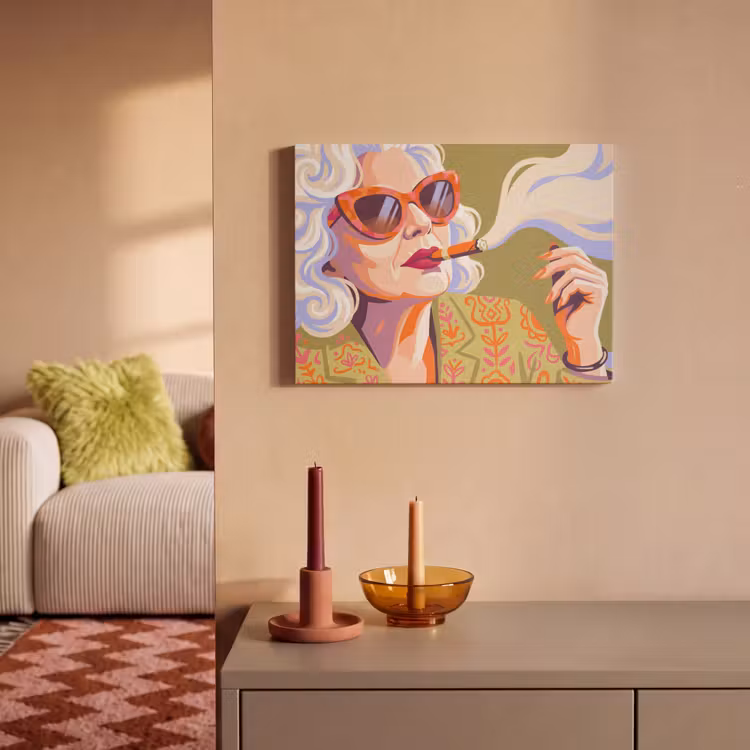 Vrouw - Zonnebril - Portret - Modern - Kleurrijk PET vilt klein -sfeer1