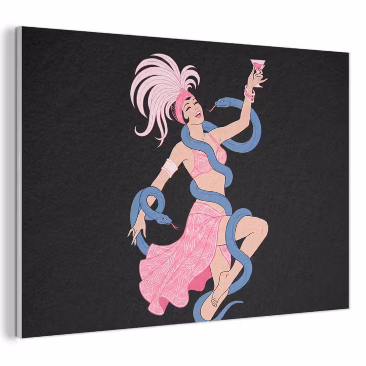 Vrouw - Danseres - Slangen - Art Deco - Roze PET vilt klein -3d