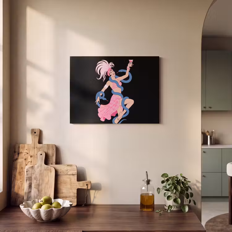 Vrouw - Danseres - Slangen - Art Deco - Roze PET vilt klein -sfeer2