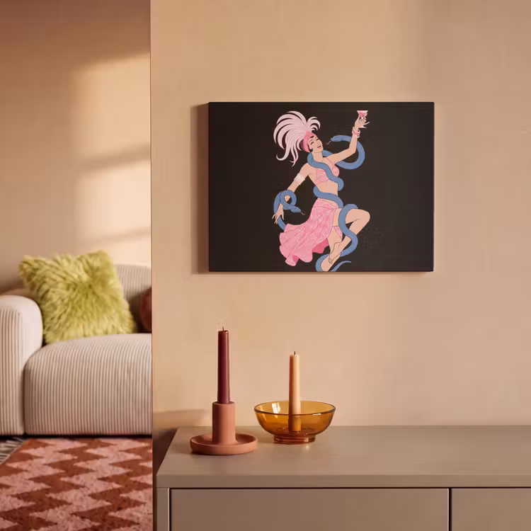 Vrouw - Danseres - Slangen - Art Deco - Roze PET vilt klein -sfeer1