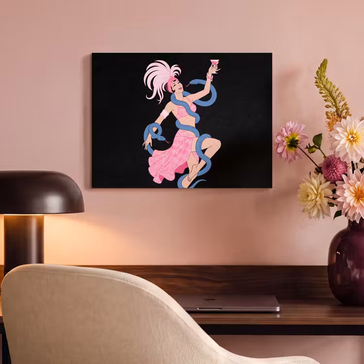 Vrouw - Danseres - Slangen - Art Deco - Roze PET vilt klein -sfeer3