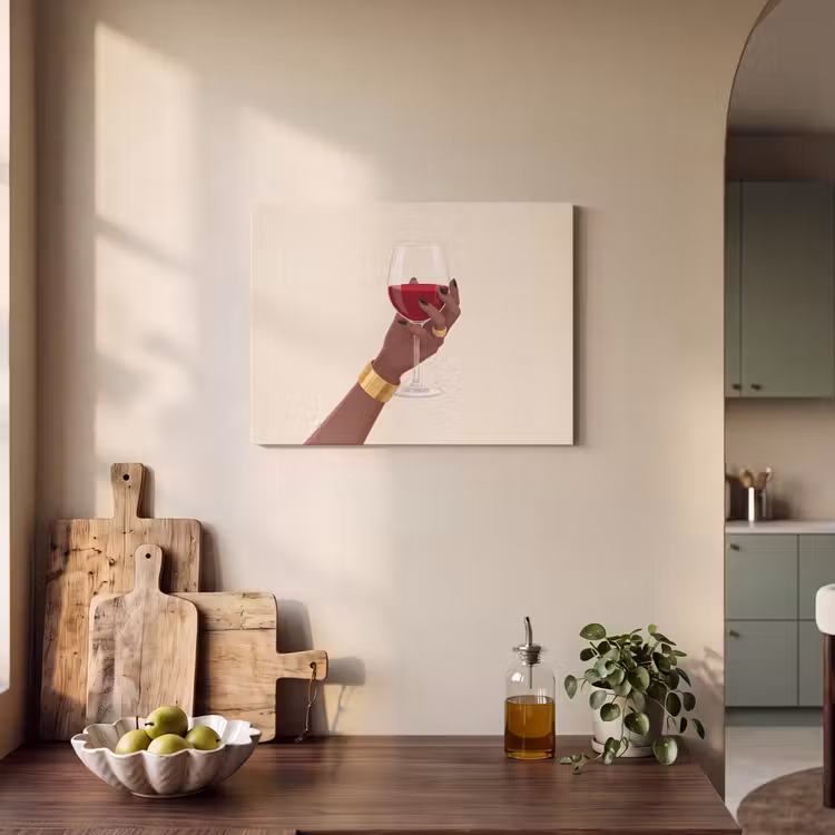 Vrouw - Wijn - Glas - Illustratie - Rood PET vilt klein -sfeer2