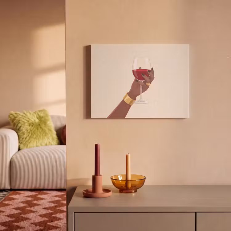 Vrouw - Wijn - Glas - Illustratie - Rood PET vilt klein -sfeer1